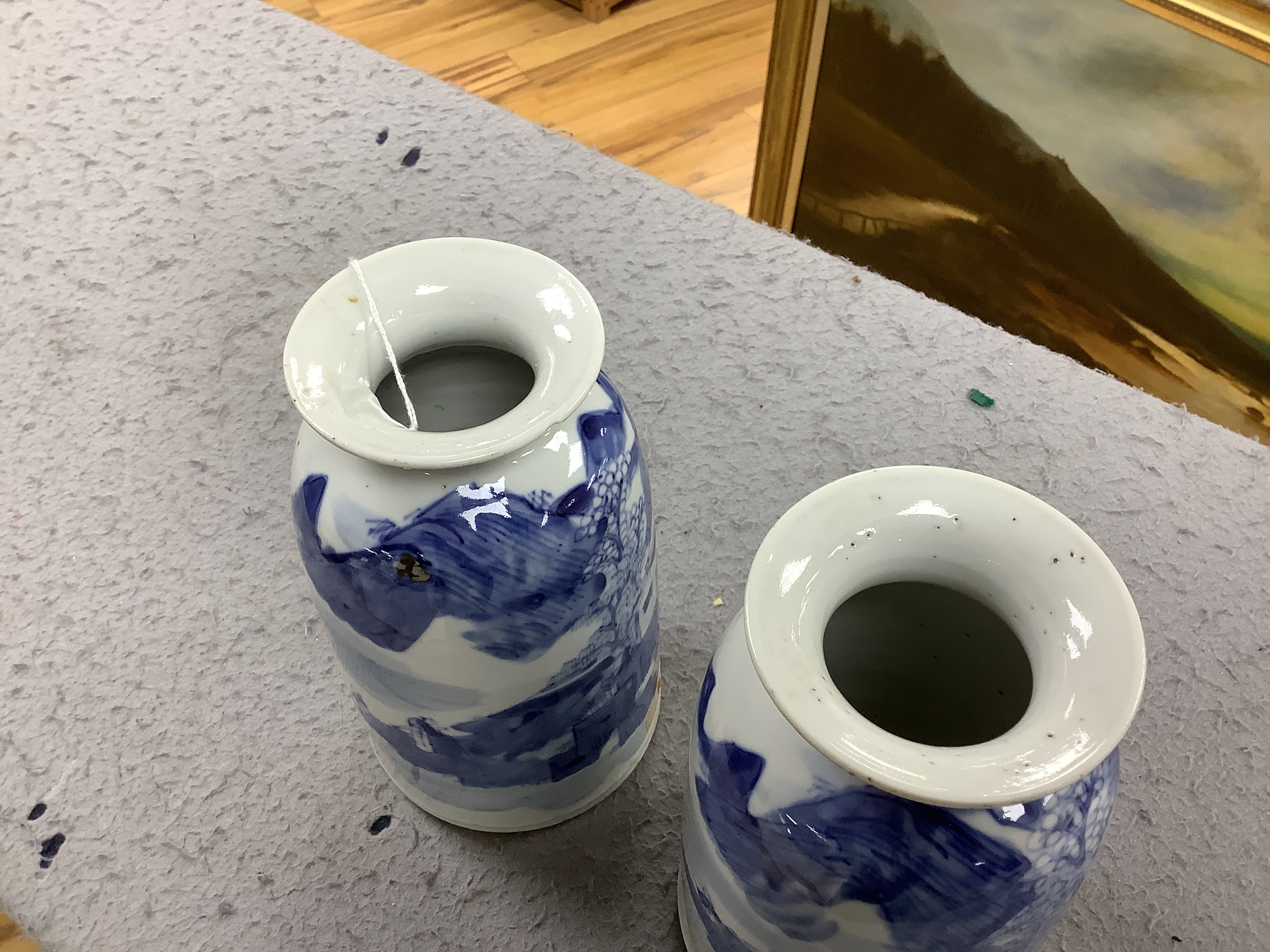 A pair of Chinese blue and white jars, 19th century, 19cm high
